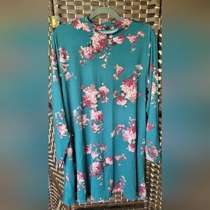 Floral Teal Long Sleeve Dress